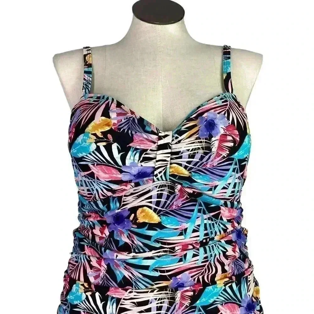 Shore Shapes Women 18 Tropical Floral One Piece Swimdress Multicolor Tiki Pin Up